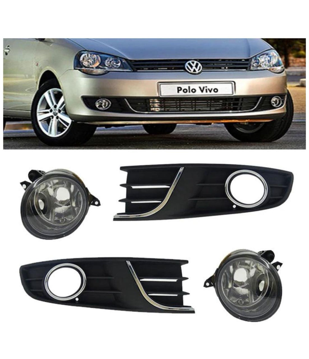Round Fog Lights with Chrome Beading Grille Compatible with VW Polo 2014 Set