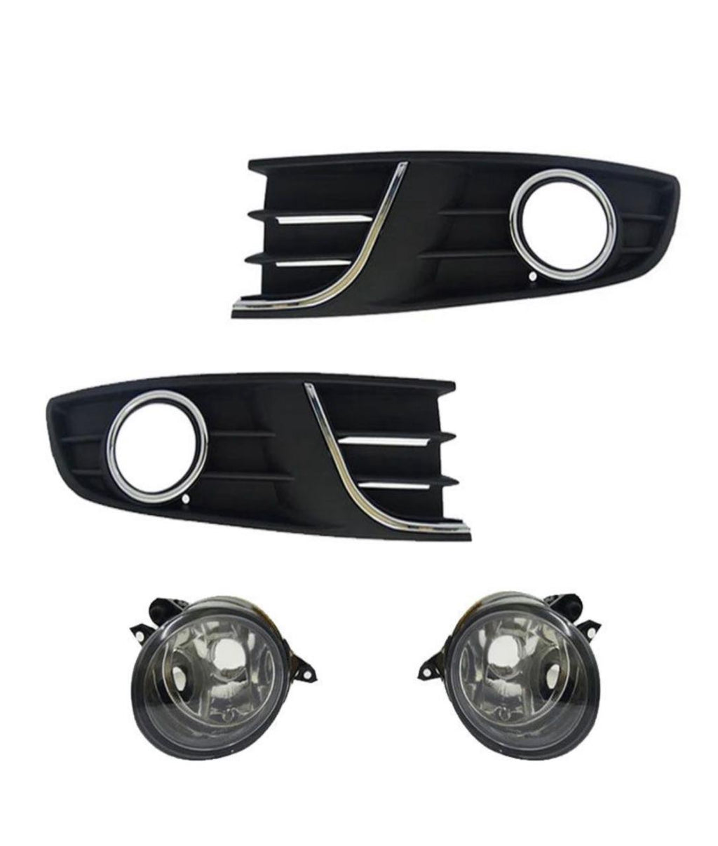 Round Fog Lights with Chrome Beading Grille Compatible with VW Polo 2014 Set